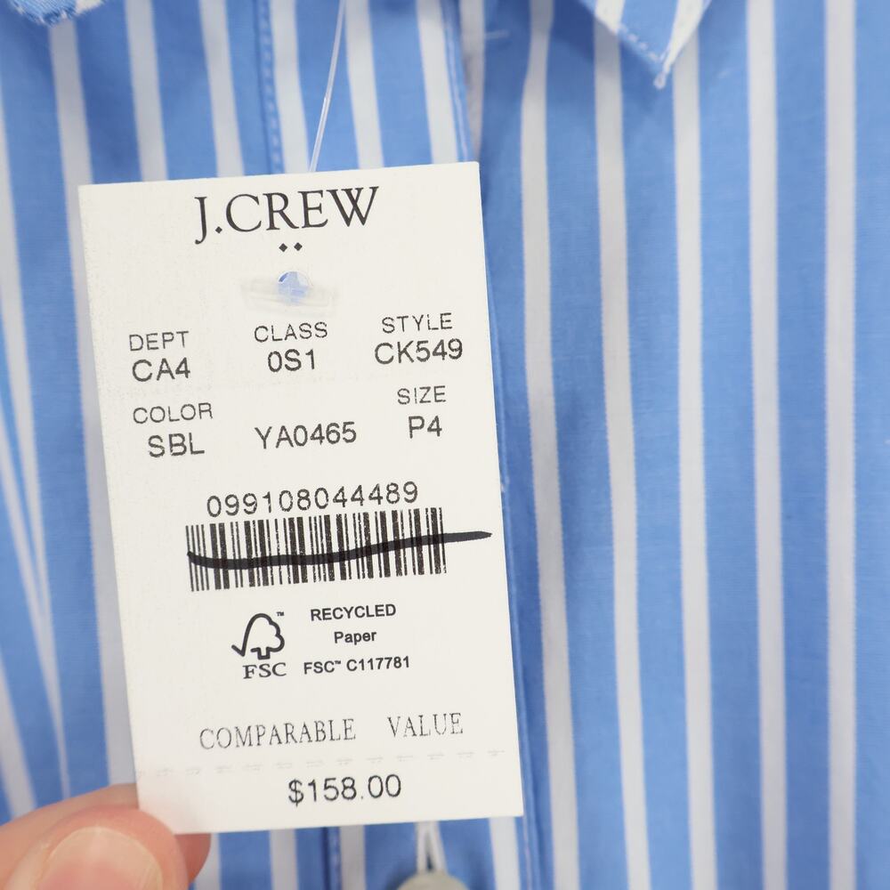 J.Crew Factory Striped Ruffle Sleeve Shirt Dress Sail Blue Size 4 Petite NWT - Picture 5 of 8